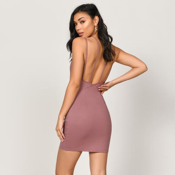 Tobi Dusty Rose Bodycon Mini Dress | Plunge Neck | Spaghetti Strap | Size Small - Picture 3 of 9